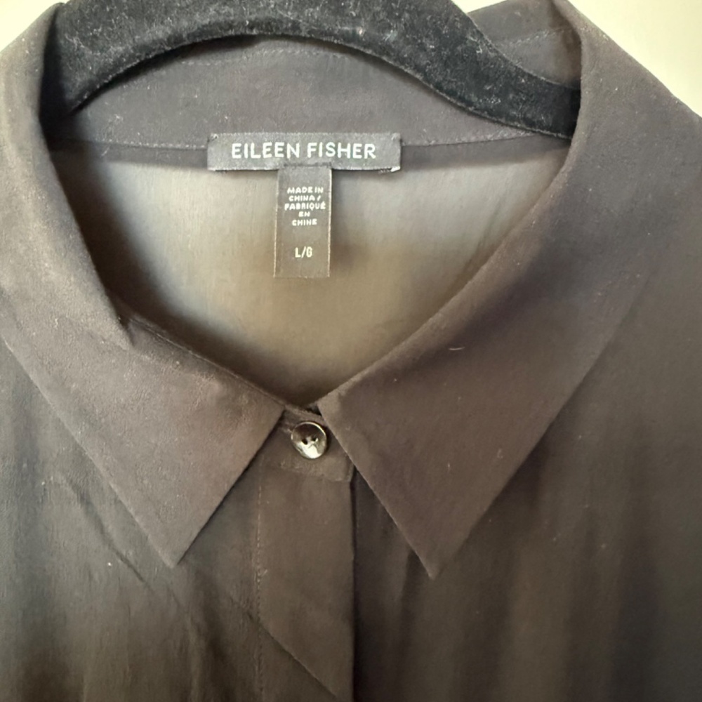 Eileen Fisher Sheer Silk Tunic Shirt - Black - Large - Like New! - Picture 2 of 5